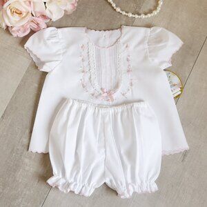 Newborn Girl's Diaper Set Pearls Bullion Embroidery Coming Home First Portraits